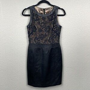 Elie Tahari Leather and Lace Sleeveless Sheath Dress Career Office LBD Sz 4